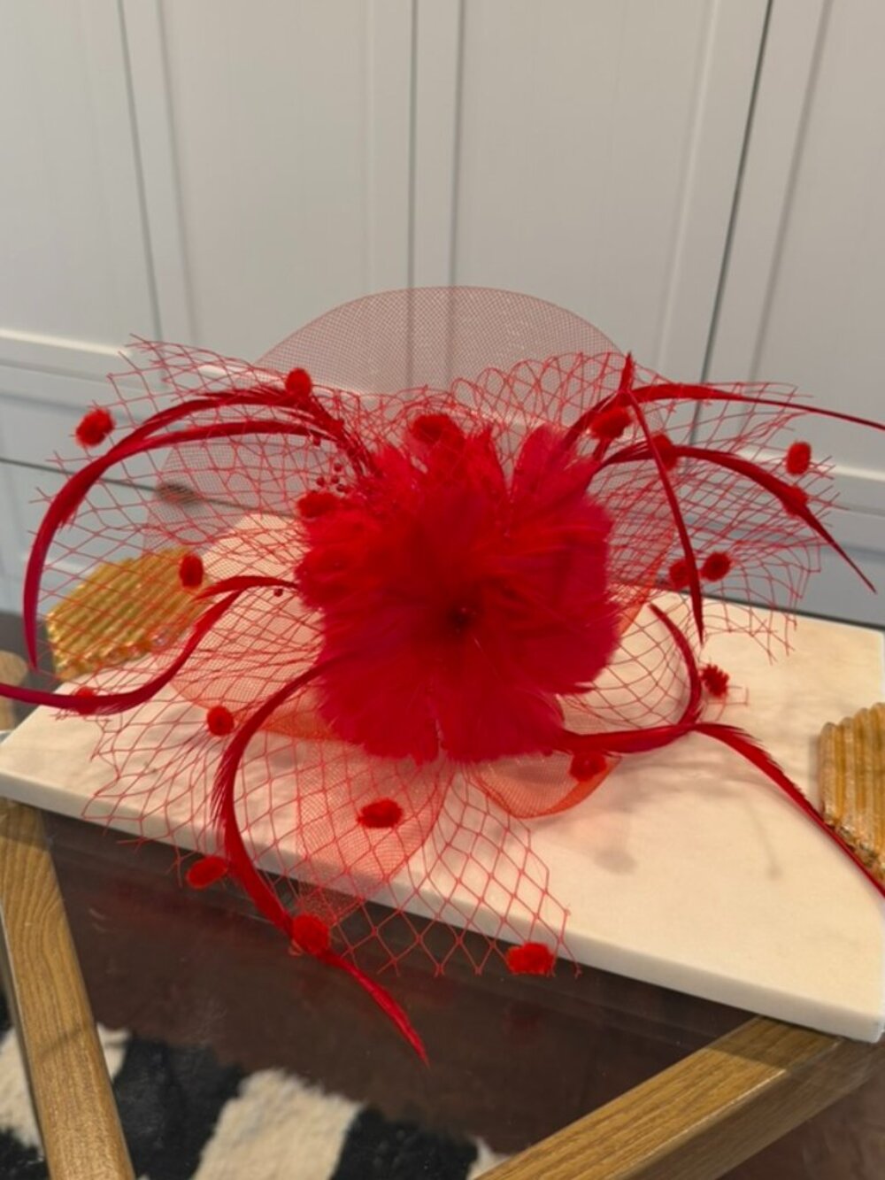 Handmade Floral & Feather Fascinator Headband - Wedding / Derby / Tea